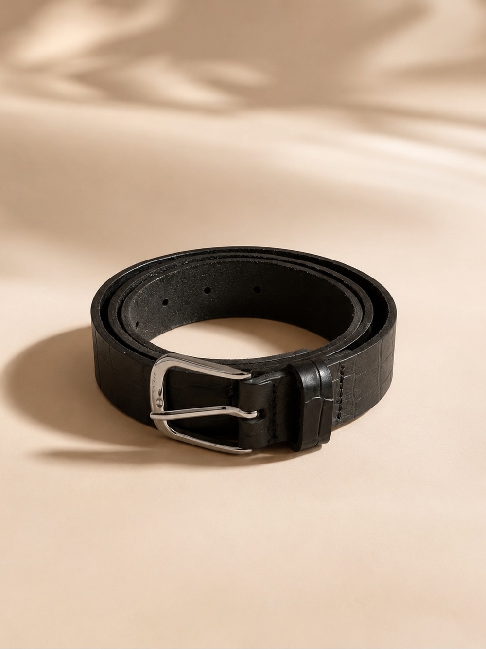 Jenni Kayne Black Croc Embossed Genuine Leather Belt XL Minimalist Classic